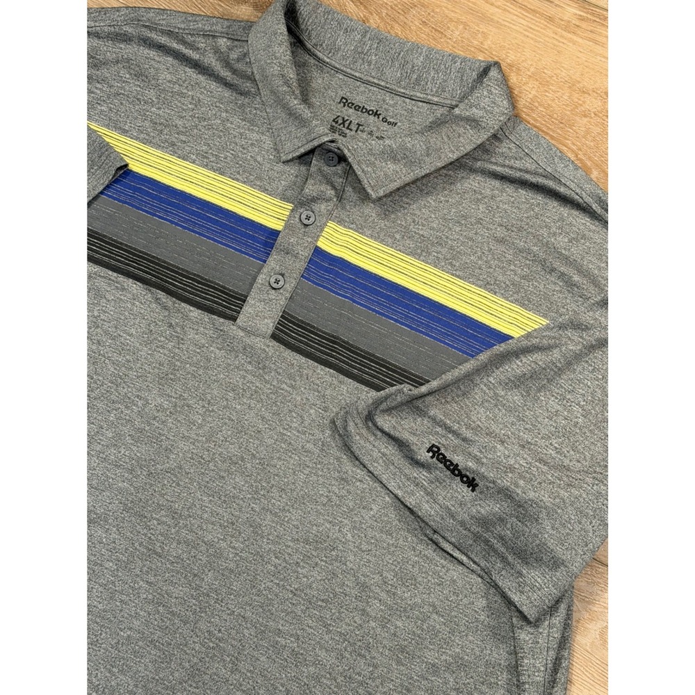 Reebok Golf Mens 4XLT Gray Striped Short Sleeve Performance Polo Shirt DXGS21311